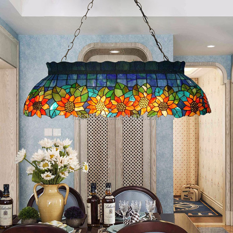 European Luminaire Decor Chandelier Lamp Sun Flowers Tiffany Pool Table 6 lights pendant lamp for dinning room