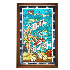 Customized European Style Fish Design Tiffany Style Handcraft Art Stained Glass Window Panel With Chain