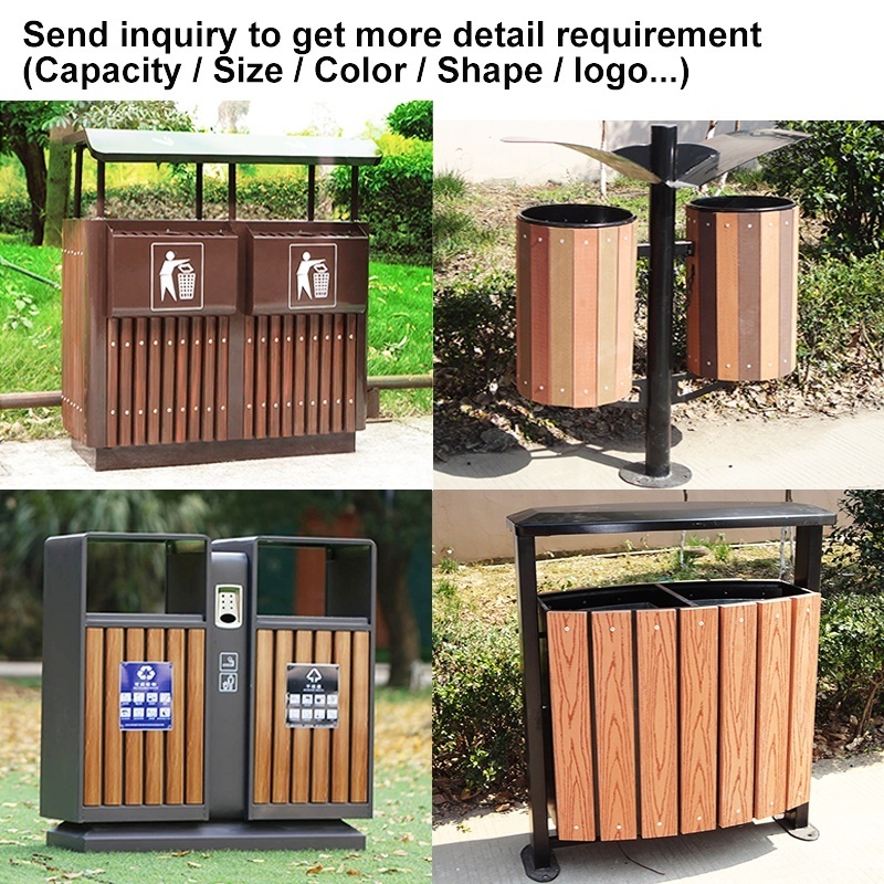 Recycle outdoor stainless steel wheeled garbage container foot pedal wood plastic metal dustbin lock tray waste bin trash can