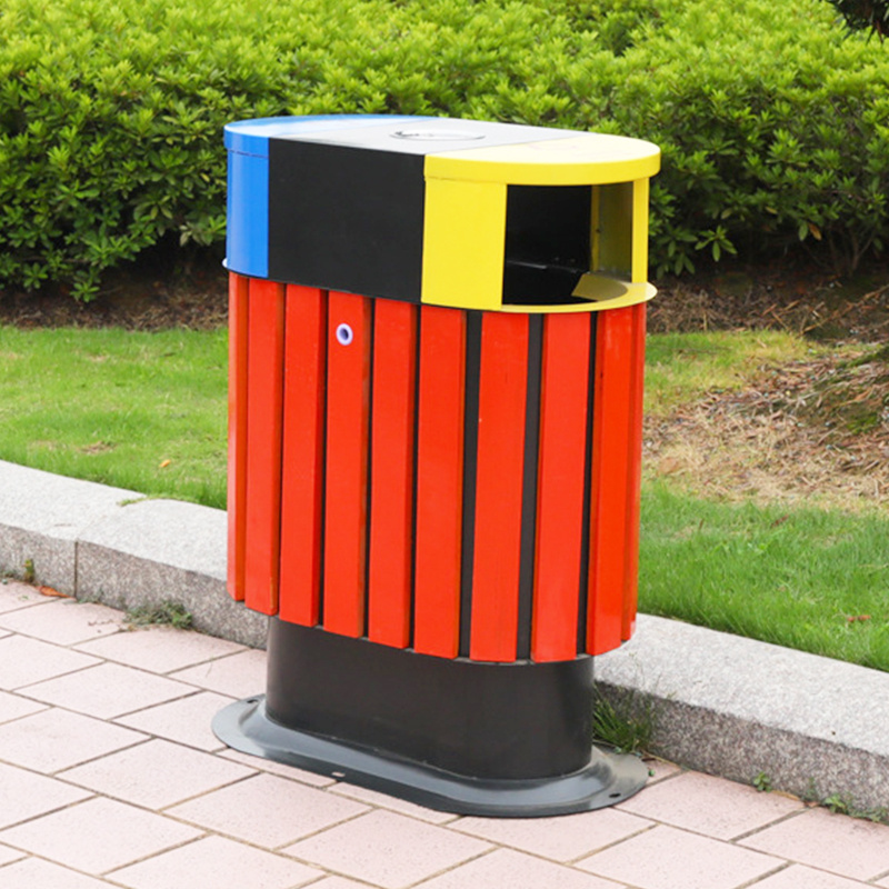 Recycle outdoor stainless steel wheeled garbage container foot pedal wood plastic metal dustbin lock tray waste bin trash can