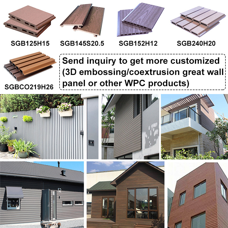 Outdoor wall siding wall panels and boards decorative cladding 3D grain wood plastic composite wpc facade panel for exterior