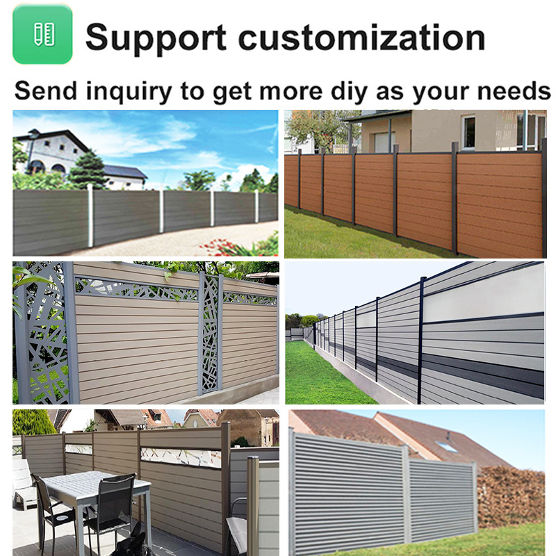 Outdoor yard wood plastic composite wpc-fence slat embossed solid fence board aluminum privacy wpc fence set