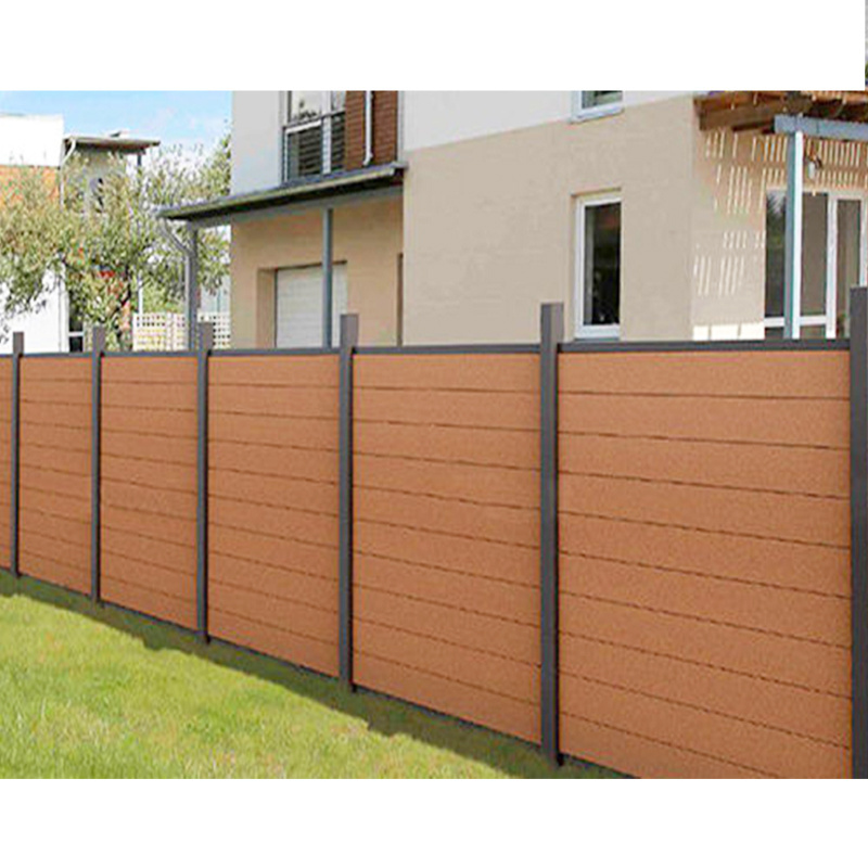 Outdoor yard wood plastic composite wpc-fence slat embossed solid fence board aluminum privacy wpc fence set