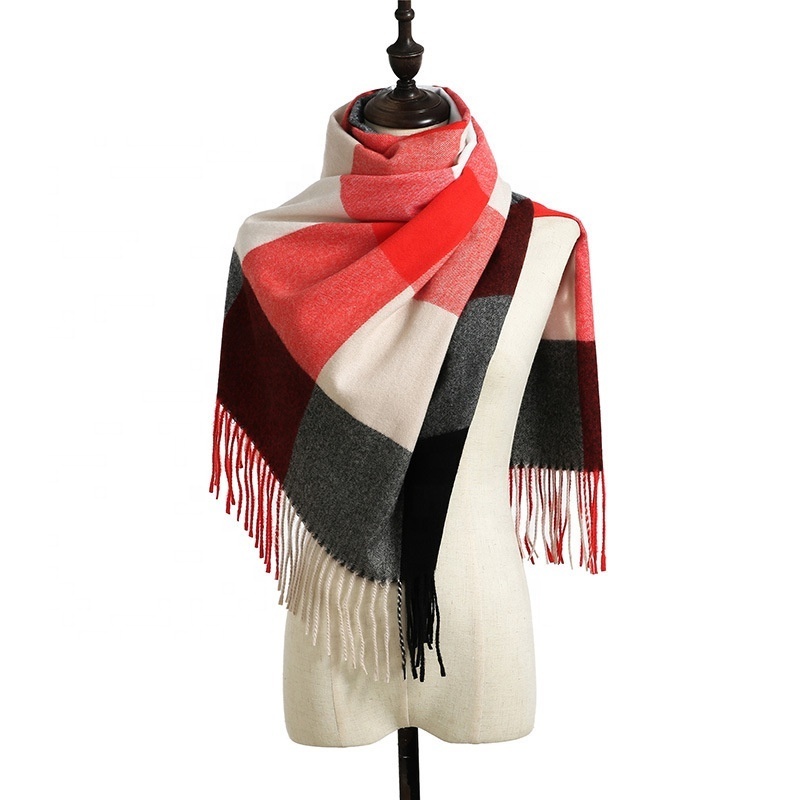 Elegant Autumn Winter Warm Soft Plaid Blanket Pashmina Scarf Cashmere For Women