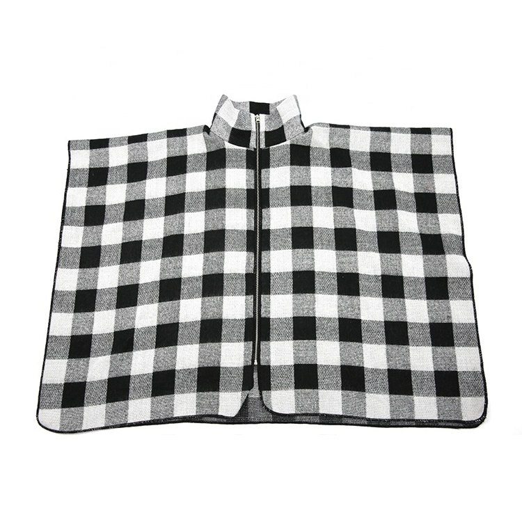 adult warm plaid ladies sweater ponchos for women