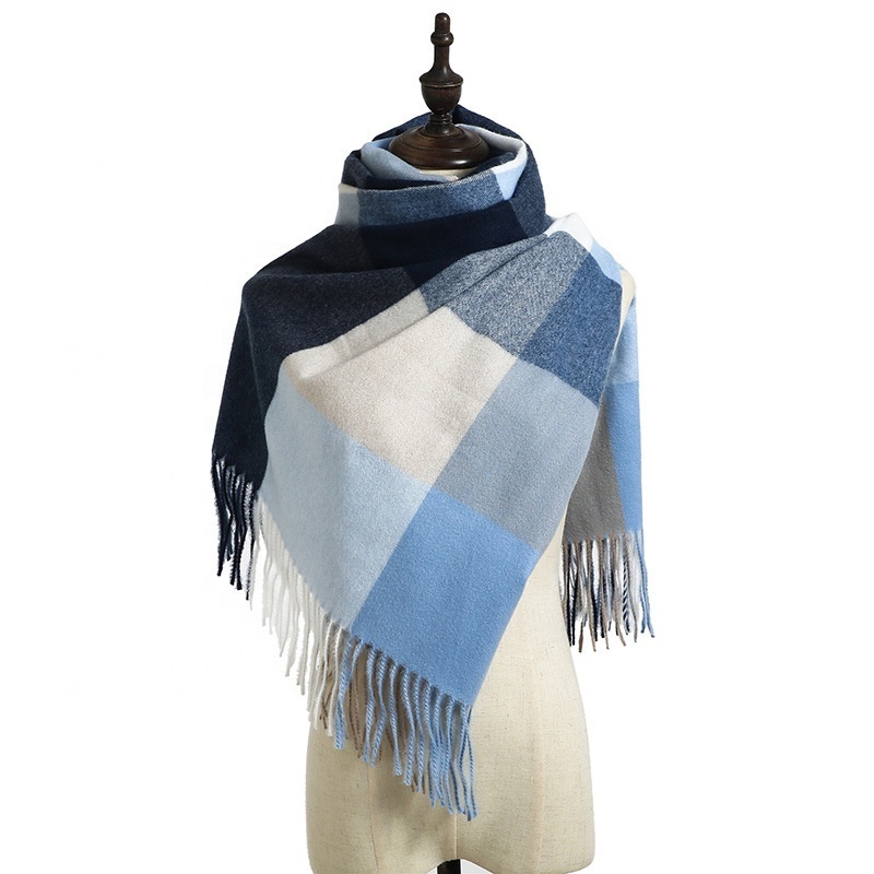 Elegant Autumn Winter Warm Soft Plaid Blanket Pashmina Scarf Cashmere For Women