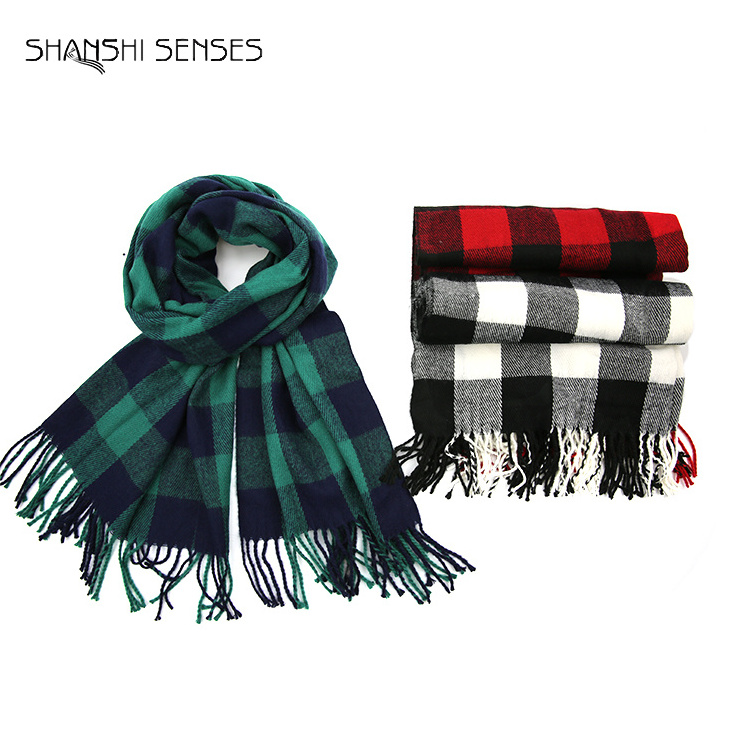 Wholesale Ladies Black Red Green Buffalo Plaid Plush Winter Pashmina Fashion Scarves