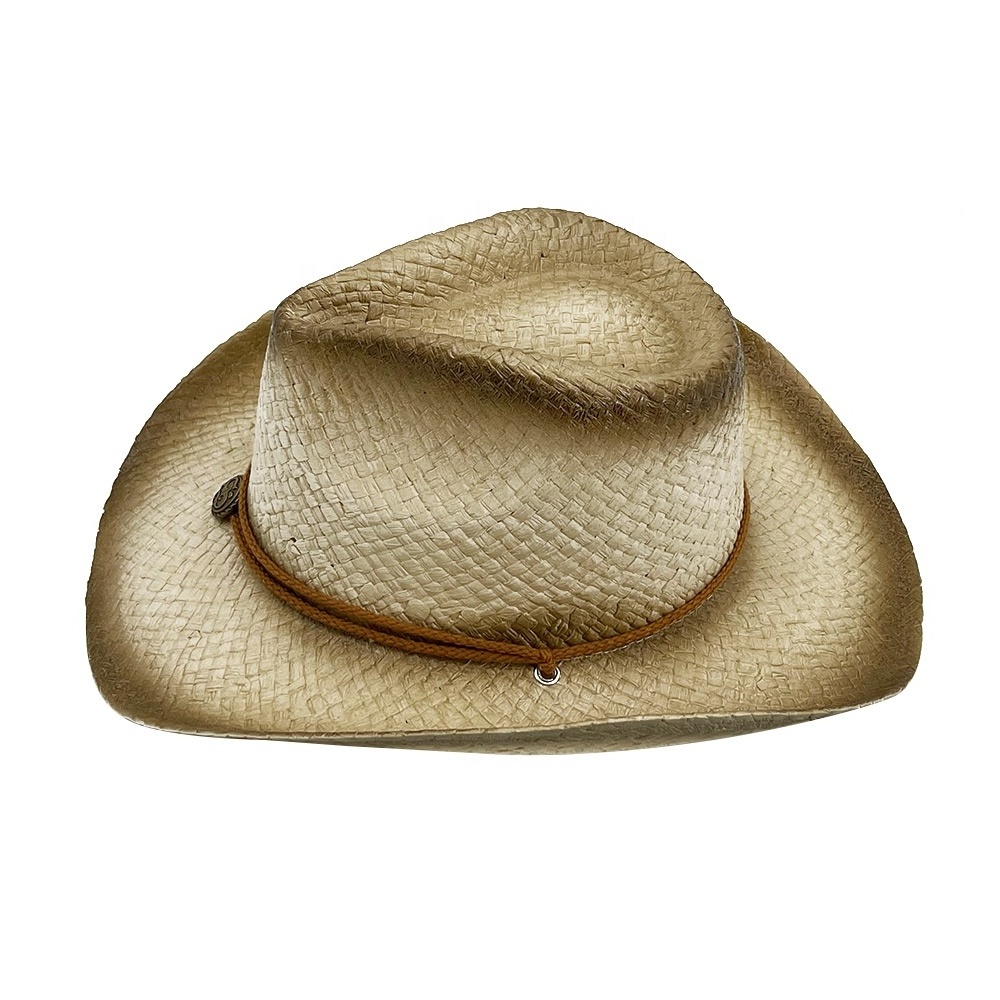 Classic Western Style Cowboy Straw Hat Summer Wide Brim 100% Paper Straw Beach Sun Hat