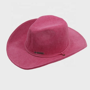 Factory Custom Adult Women Cowboy Hats Corduroy Vintage Pink Cowboy Hat With Logo