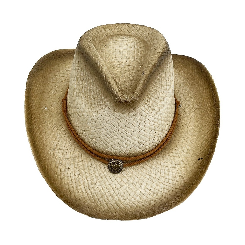 Classic Western Style Cowboy Straw Hat Summer Wide Brim 100% Paper Straw Beach Sun Hat