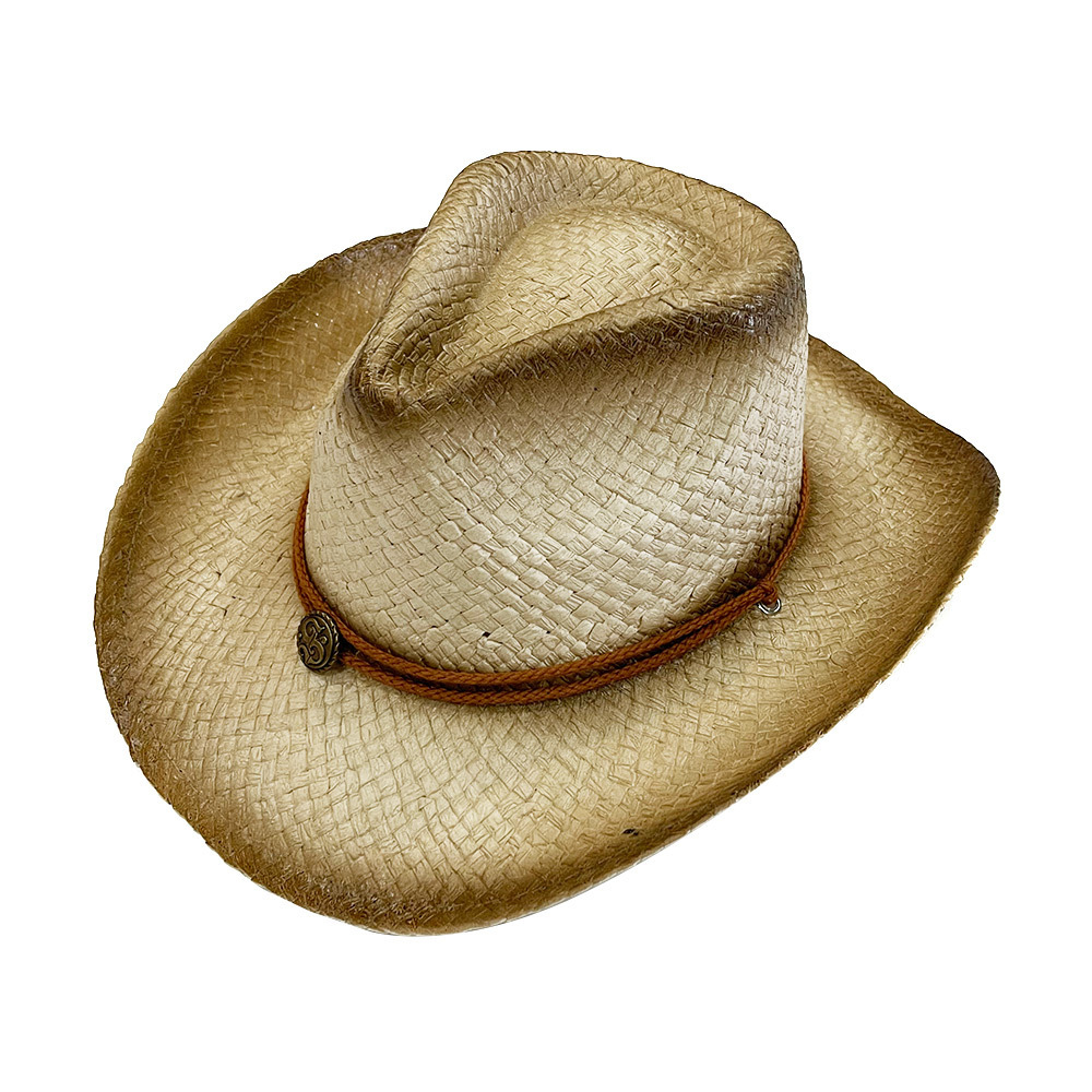 Classic Western Style Cowboy Straw Hat Summer Wide Brim 100% Paper Straw Beach Sun Hat