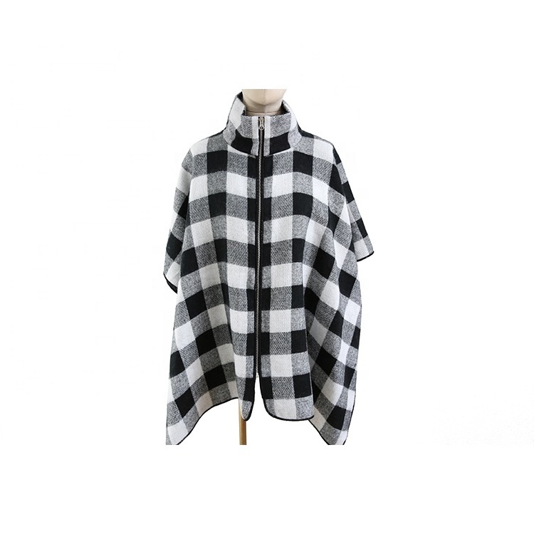 adult warm plaid ladies sweater ponchos for women