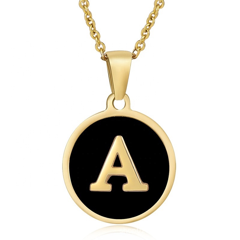 Stainless Steel Circular Shell Letter Necklace for Women 18K Gold Stainless Steel 26 English Letter Pendant