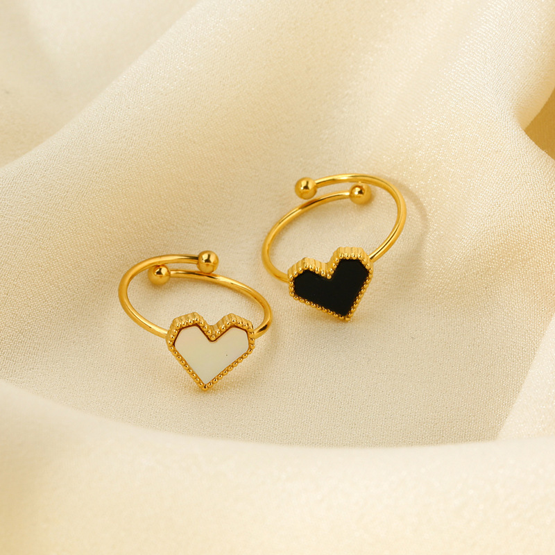 High Quality 18k Gold Plated Stainless Steel Shell Heart Ring Jewelry Open Adjustable Heart Shape Rings For Women