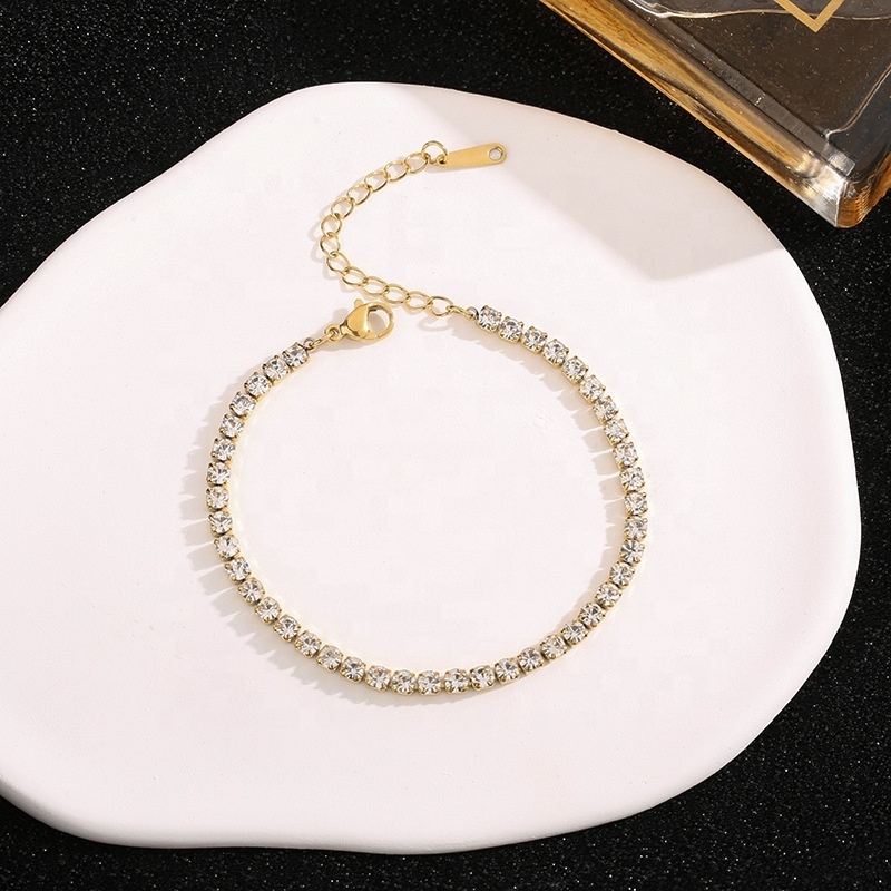 Wholesale Bracelet Jewelry Hip Hop Round Diamond Stainless Steel Women Mens Gold Color Cz Tennis Chain Bracelets Jewelry