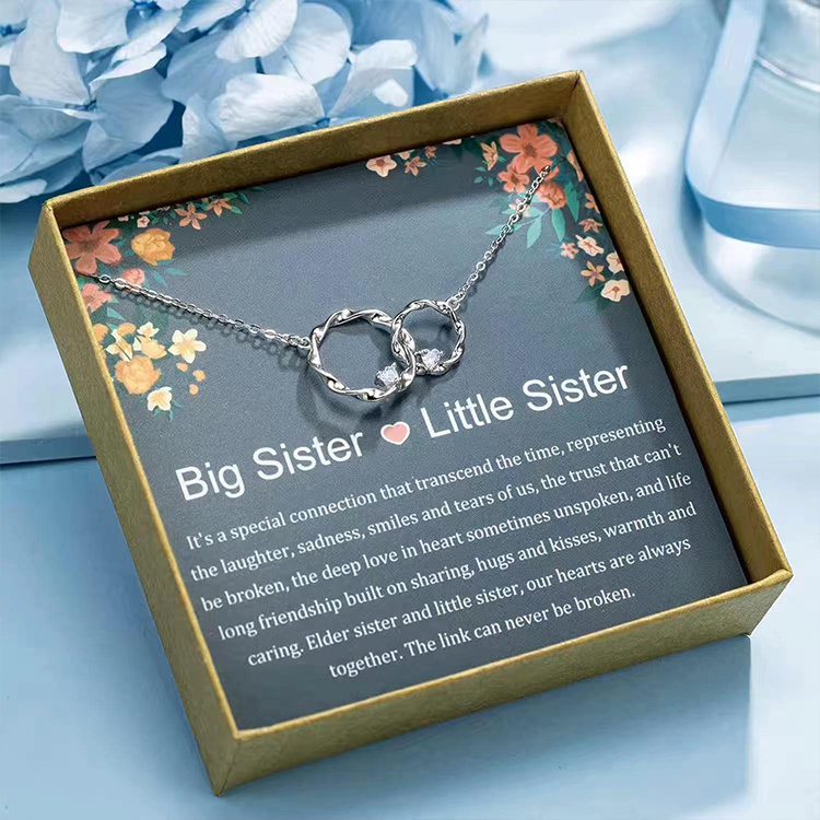 Factory Direct Sale18K Gold Plated Big Sister Little Sister Gifts Interlocking 2 Circles Stainless Steel Twist Necklace