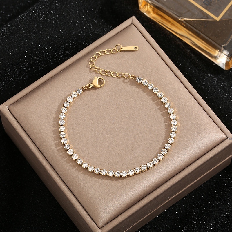 Wholesale Bracelet Jewelry Hip Hop Round Diamond Stainless Steel Women Mens Gold Color Cz Tennis Chain Bracelets Jewelry