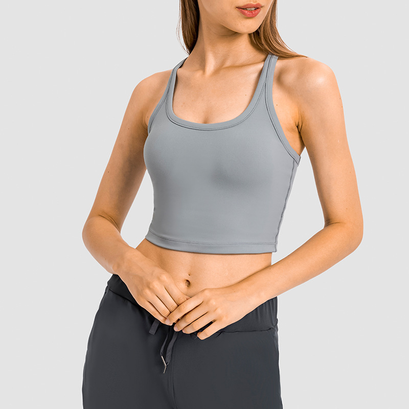 S2081 Nylon spandex Crop Tank Top for Women Racerback Yoga Padded Bra Athletic Sports Exercise Fitness Workout Running Top