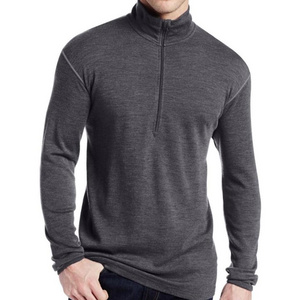 Custom 100% Pure Merino Wool Men's 1/4 Zip Outdoor Athletic Base Layer Sport Long Sleeve Clothes Shirt