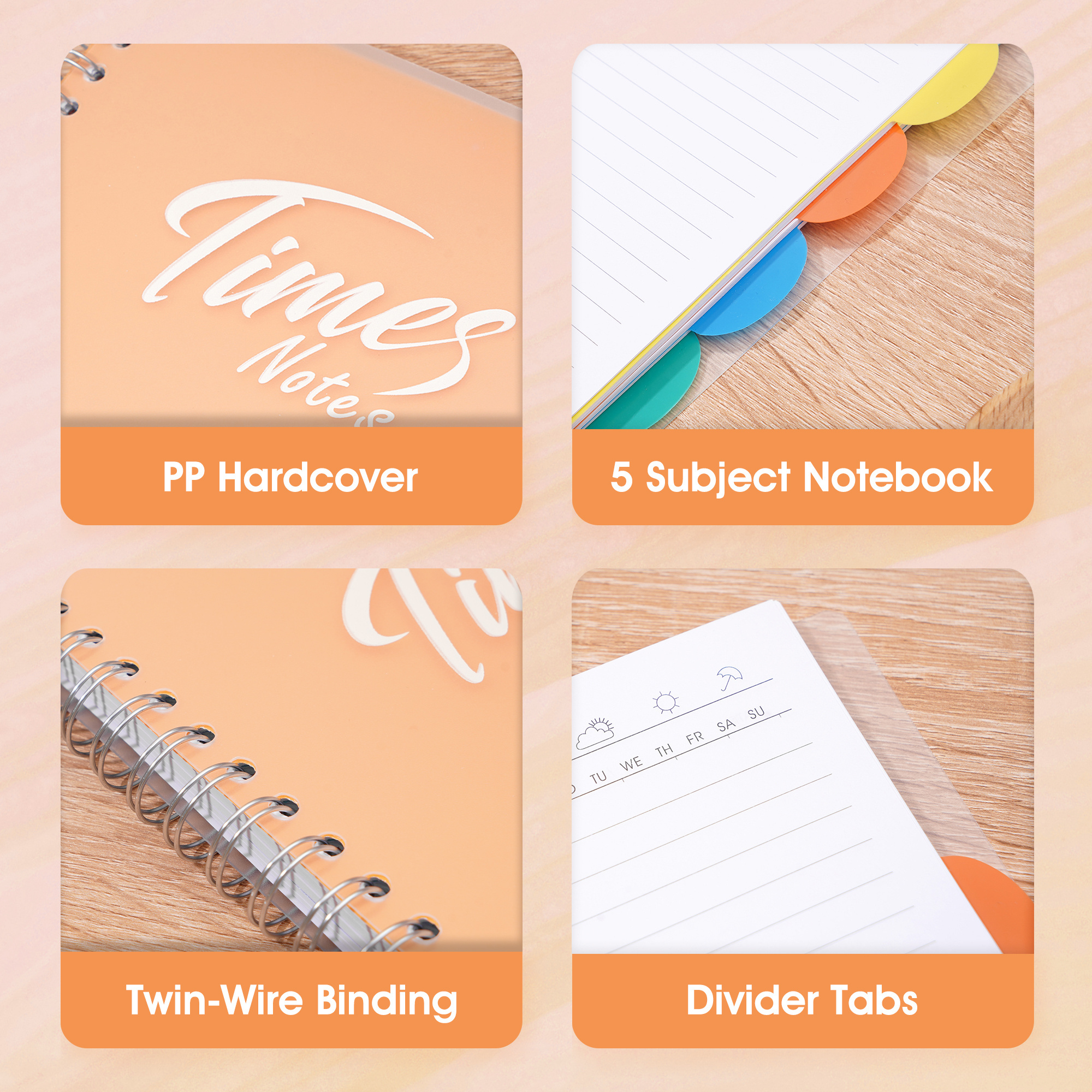 orange 5 subject notebook with tabs notebook with dividers 240 pages multi subject plastic soft cover spiral notebook for school