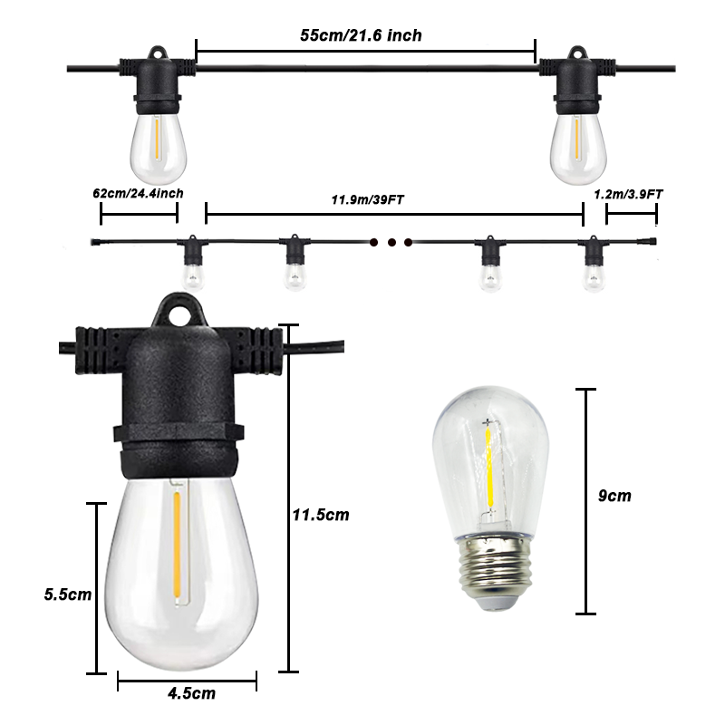 48FT S14 Solar Outdoor In Holiday Lighting Garden Powered String Lights With Bulbs Led Edison string lights outdoor waterproof