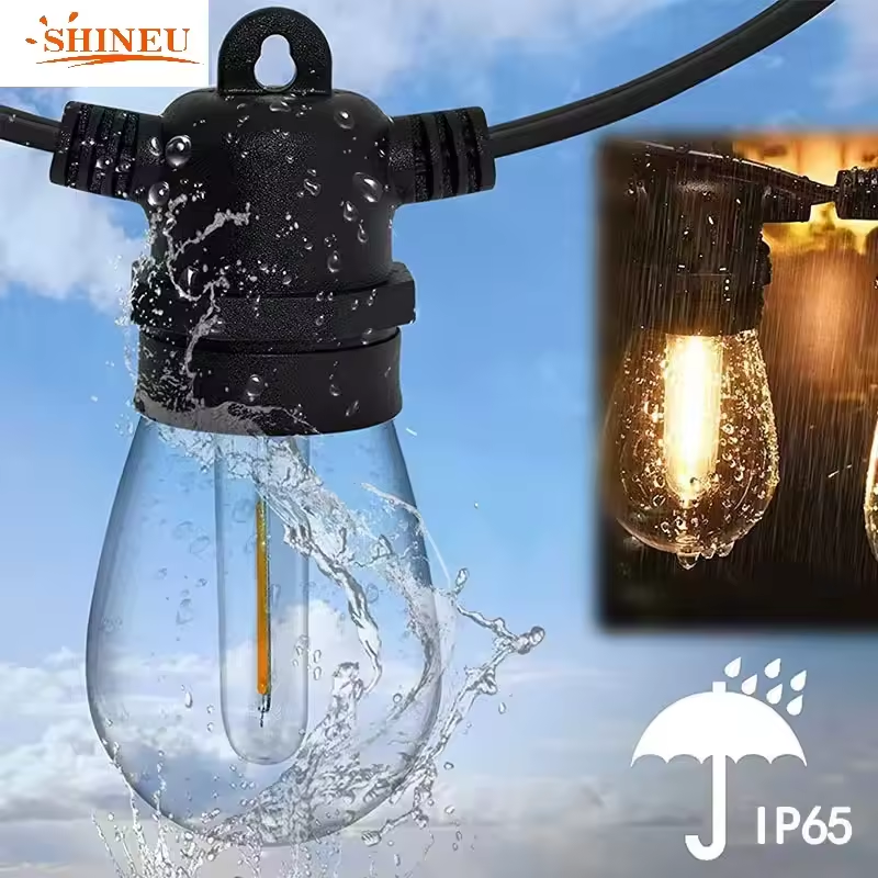 Supplier E26 E27 48ft S14 A60 10 Bulbs Shatterproof Holiday Garden Patio Cafe Decor Waterproof Outdoor Led Festoon String Light