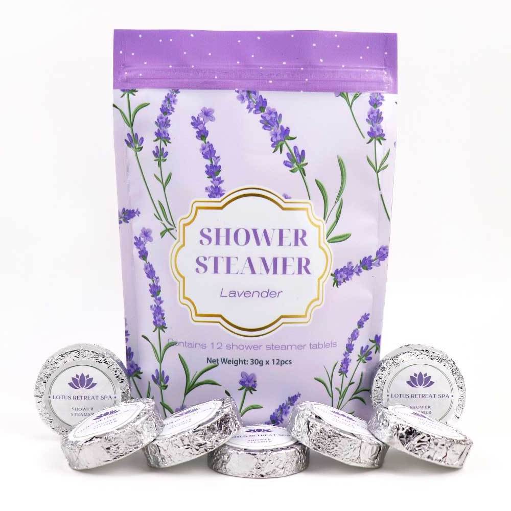 Custom Hot Selling Natural Colorful Organic shower tablets Bag Lavender shower steamers 6/12 Pack