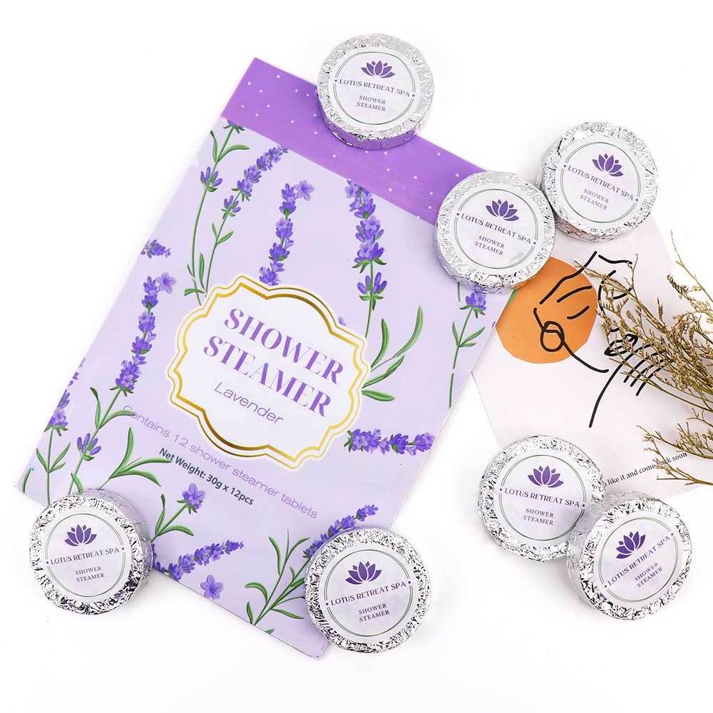 Custom Hot Selling Natural Colorful Organic shower tablets Bag Lavender shower steamers 6/12 Pack