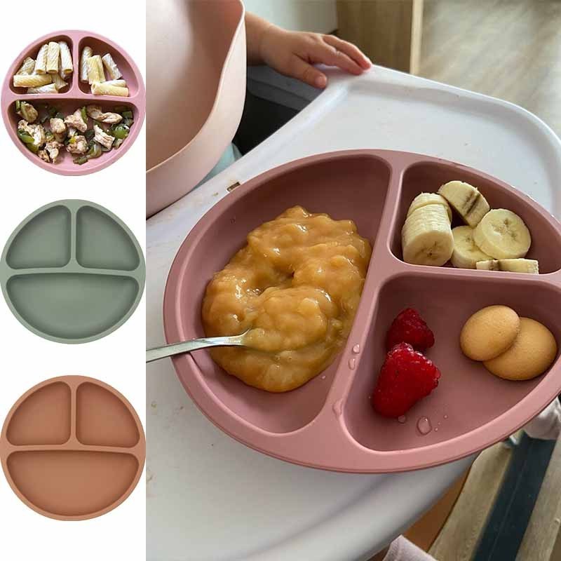 Amazon Hot Sell Suction Plates for Babies and Toddlers  3 Compartment 100% Silicone Round Divided Baby Dinner Plates