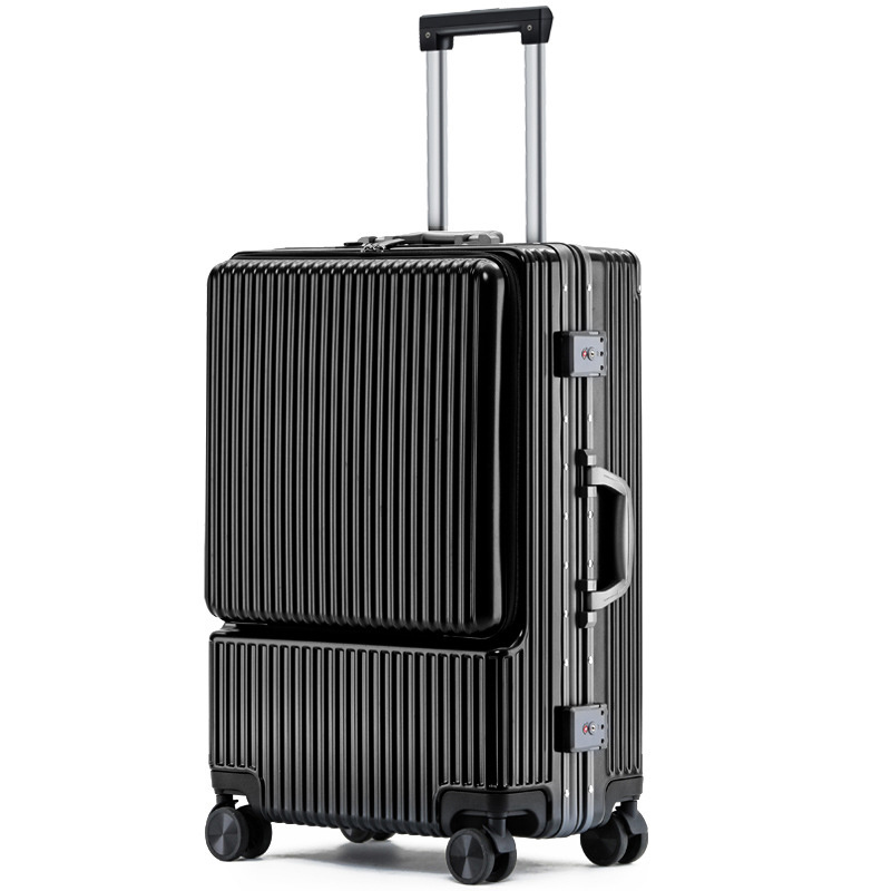 Front cover side open trolley luggage  business boarding case pull rod with USB charging mute universal wheel