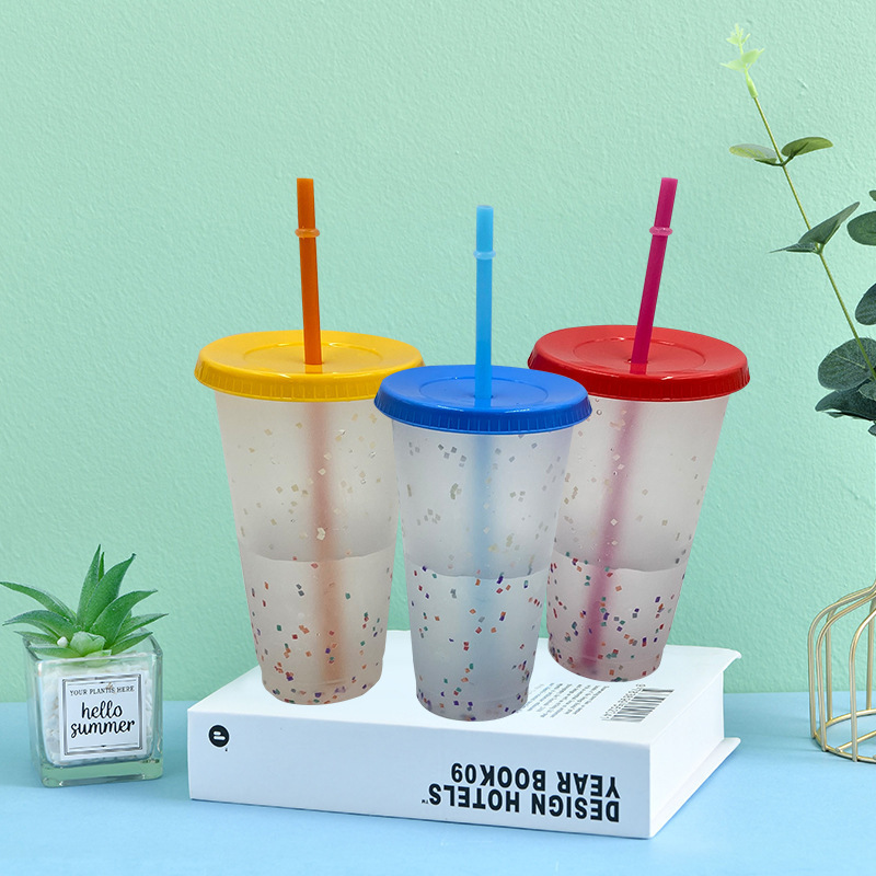 Colorful PP plastic color-changing cup rainbow cold water temperature-sensitive custom color changing plastic cup with lids