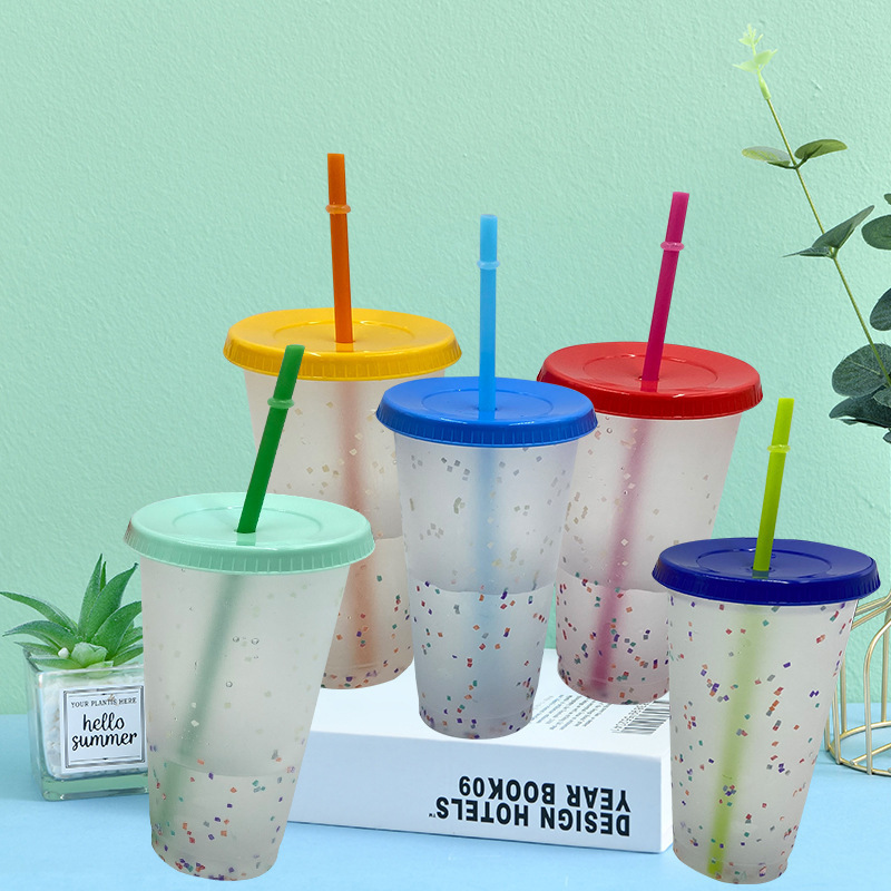 Colorful PP plastic color-changing cup rainbow cold water temperature-sensitive custom color changing plastic cup with lids