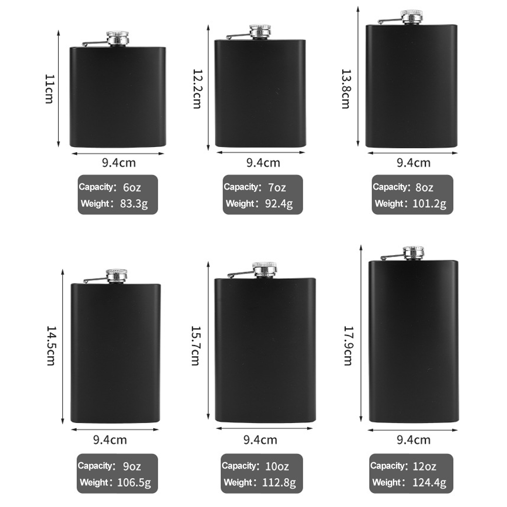 High Quality Custom 1-10oz Metal Stainless Steel Portable Wine Whiskey Hip Flask and black hip flask  For Whiskey