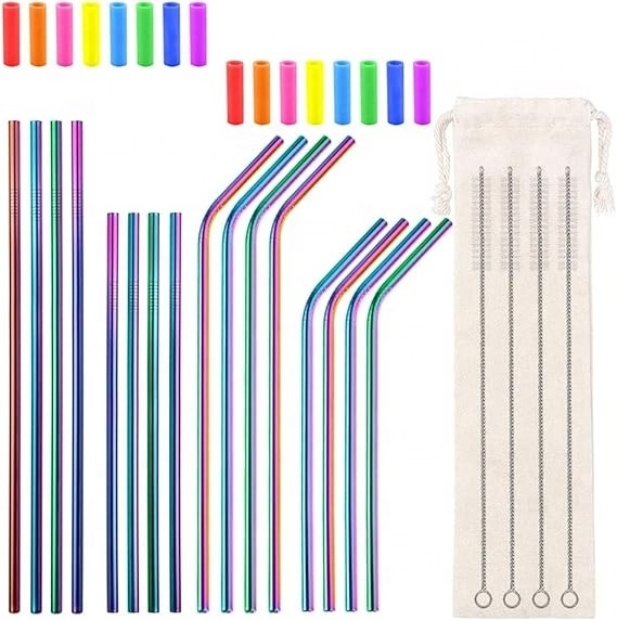 Factory direct sales food grade 304 stainless steel straw set for children and adults 316 stainless steel color metal straws