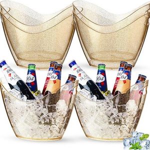 Gold Glitter Acrylic Ice Beverage Bucket Plastic Champagne Bucket Large Beverage Bucket for Mimosa Cocktail Bar Party Supplies