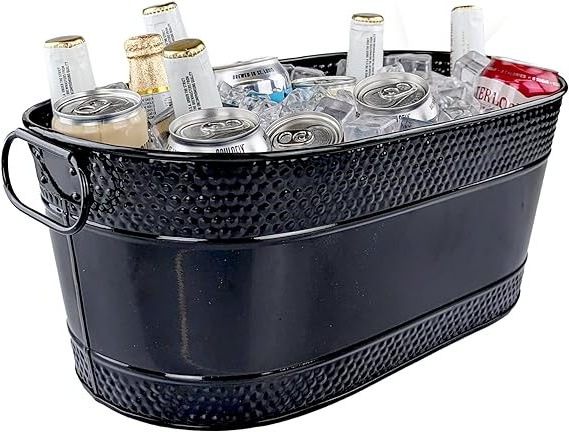 Stainless steel oval ice bucket and beverage cooler for parties hammered stainless steel ice bucket