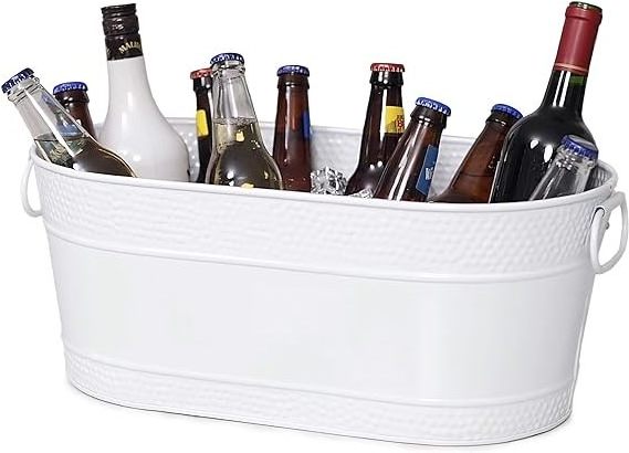 Stainless steel oval ice bucket and beverage cooler for parties hammered stainless steel ice bucket