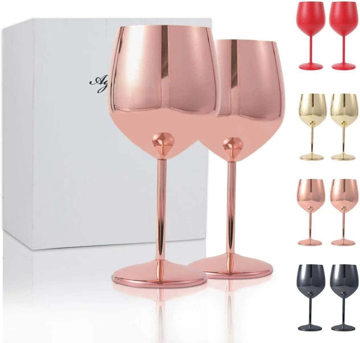 Factory customized 500mL 304 stainless steel single-layer high foot red wine glass with copper plated wine glass