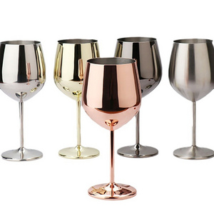 Factory customized 500mL 304 stainless steel single-layer high foot red wine glass with copper plated wine glass