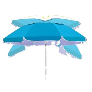 Portable Folded Travel Beach Umbrella with Sand Anchor Telescopic Tilt Air Vent UPF 50+ UV Protection for Suitcase Storage