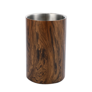 high quality  promotion china wooden grain ice bucket promotion list metal wine chiller ice buckets with strainer