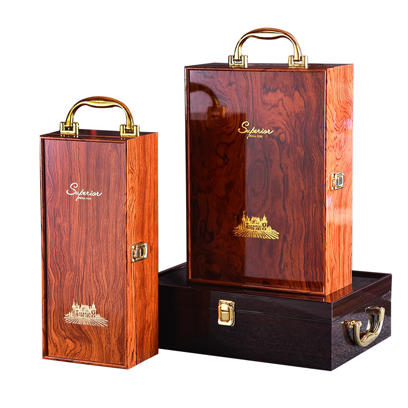 Spot double pack wine box wholesale PU leather medium fiber board wooden box portable packaging box empty