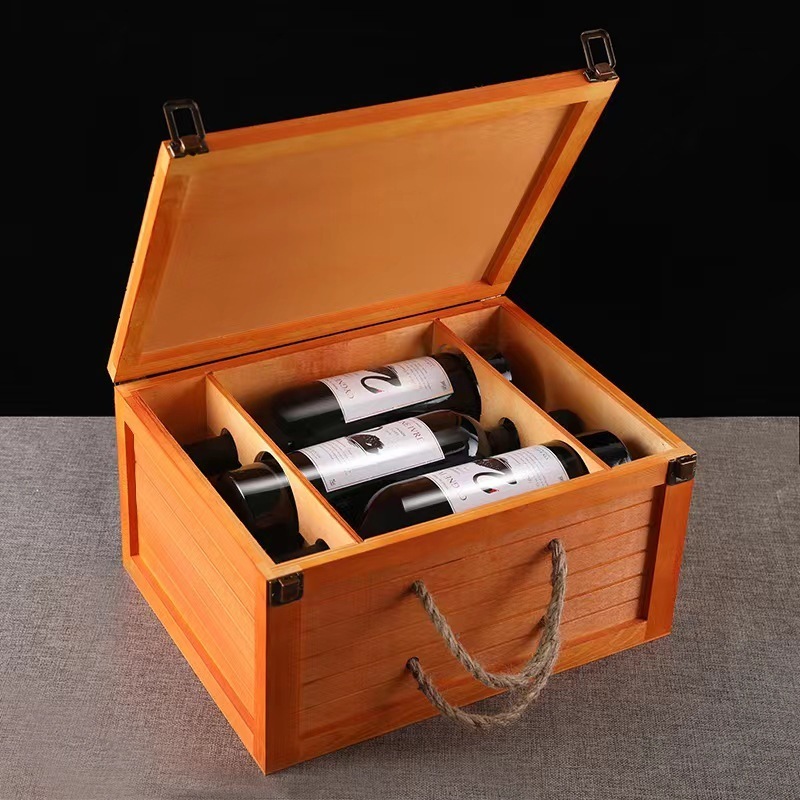 Spot double pack wine box wholesale PU leather medium fiber board wooden box portable packaging box empty