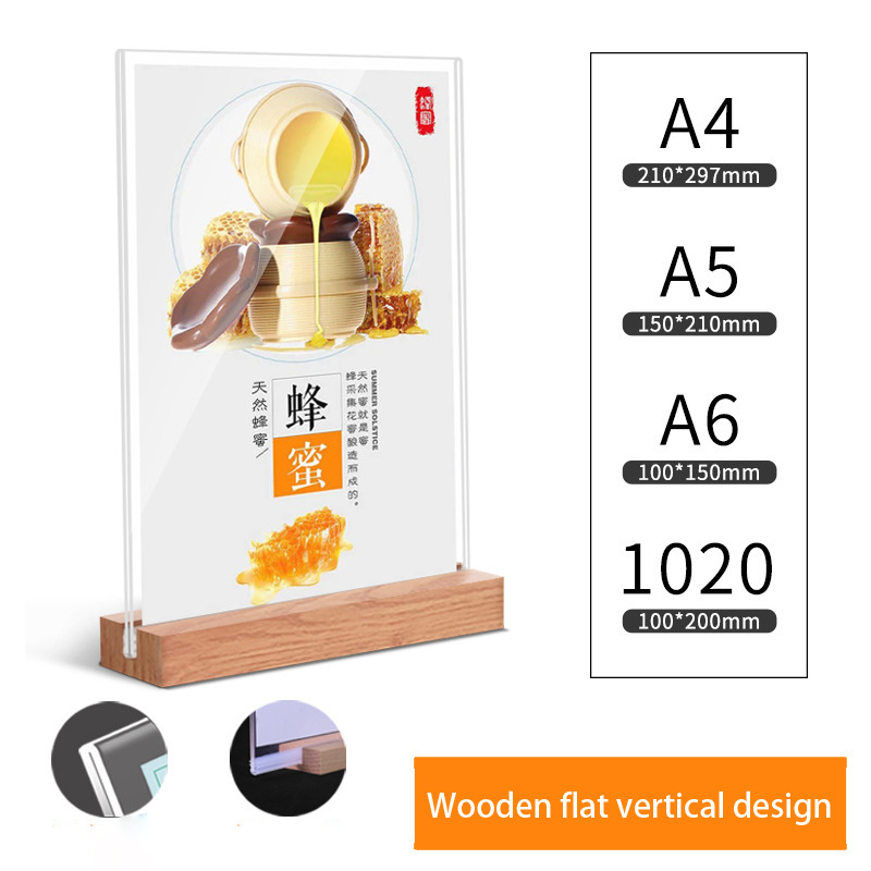 5 x 7 Inches Acrylic Sign Holder Table Menu Display Stand for Office Restaurant wood&acrylic menu stand