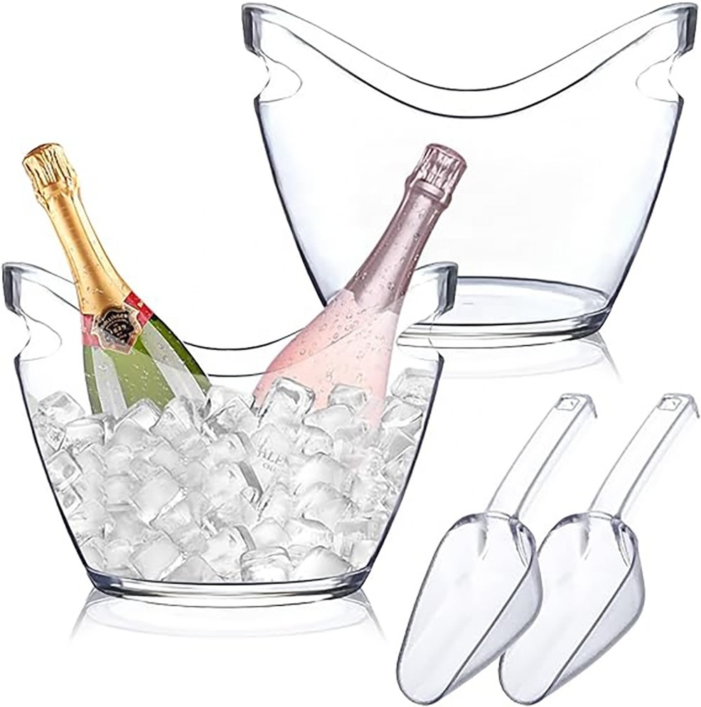 Champagne bucket for parties and drinks plastic acrylic ice bucket with scoop for cocktail bar suitable for champagne or beer bo