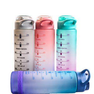 Wholesale BPA Free Custom Logo half gallon PET Plastic 1.0 Litre Water Bottle with Time Marker and Straw