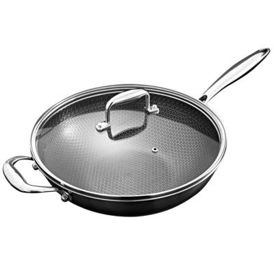 Customizable High Quality 316 Stainless Steel Stir-Frying Pan Nonstick Frying Pan Honeycomb Stainless Steel Wok Pan with Lid