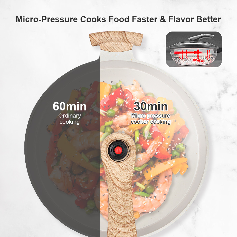 Manufacturer New Arrival Quality Micro pressure Stir Fry Pan Cast Aluminum Nonstick 2-in-1 Wok Pans with Lid