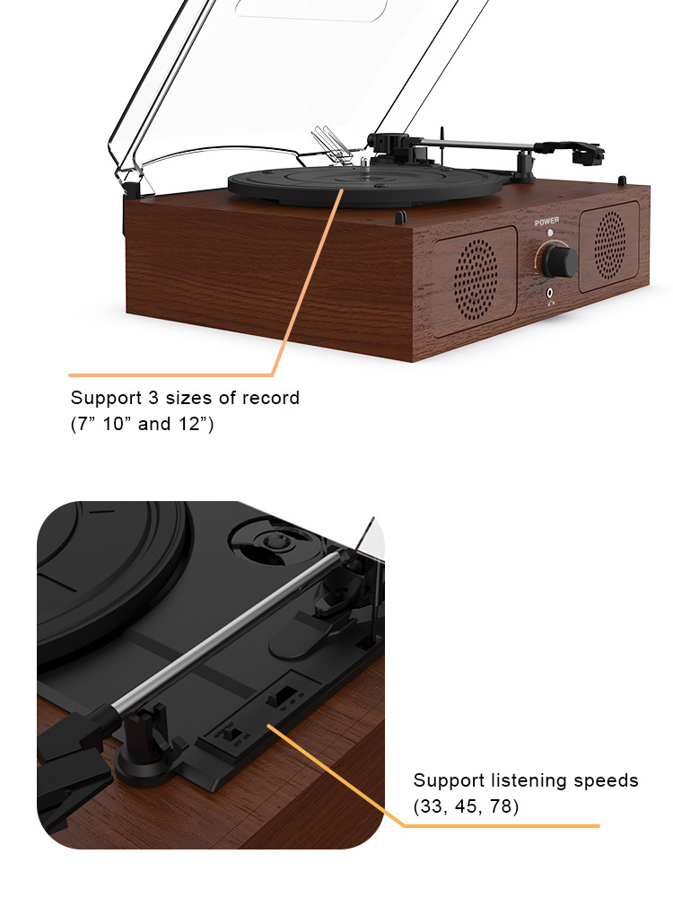 Black Red Blue White Brown Wood Dc5V 1A Input Blank Vinyl For Vinyl Record Player Vinyl Turntable Wood