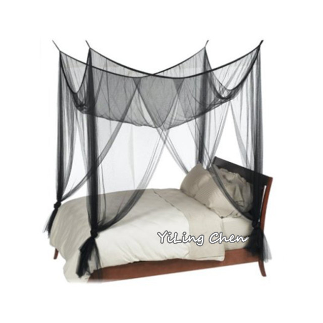 2021 Best selling Luxurious Rectangular Queen and King bed sizes quadrate black color mosquito nets with four doors